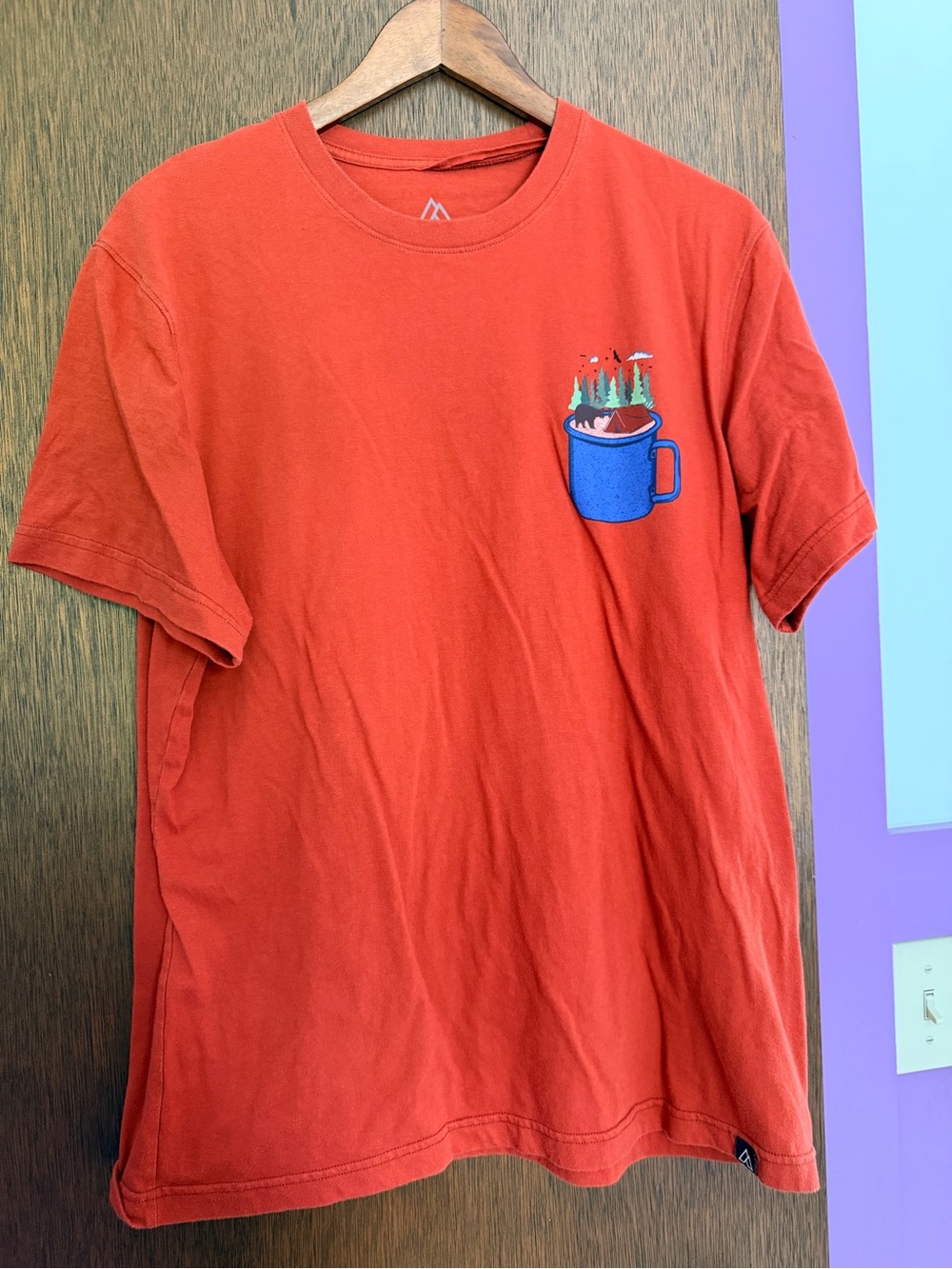 Red Graphic Pocket Camp T-Shirt - Blue Mug Design